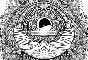 Mandala inspired Ripples in the water caused by a half moon that is dripping water Drops tattoo idea