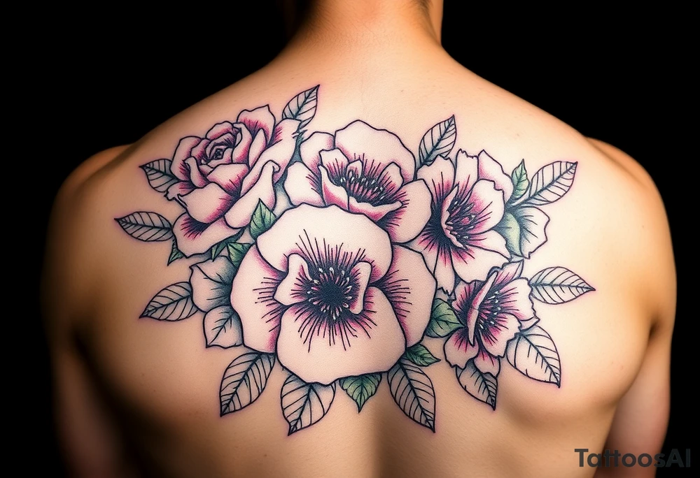 Rose and Chrysanthemum bouquet tattoo tattoo idea