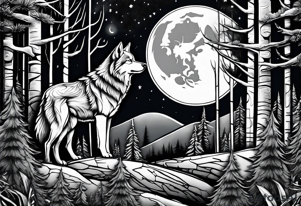 Moon
Wolf
Forest tattoo idea