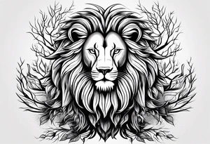 Tree with roots turns into lion head tattoo idea