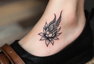 Fine thin lines very small minimalist tattoo combo of phenix and lotus tattoo idea