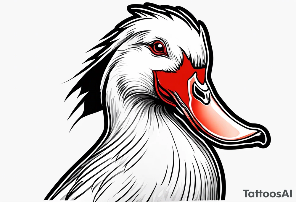 White Muscovy Duck with red beak and bumps on nose tattoo idea