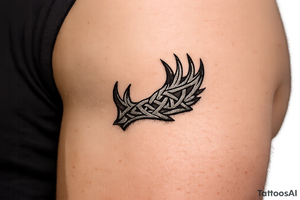 Caribou antler in Norse knot work open line concept stipple shading just one antler no background tattoo idea