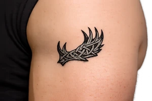 Caribou antler in Norse knot work open line concept stipple shading just one antler no background tattoo idea