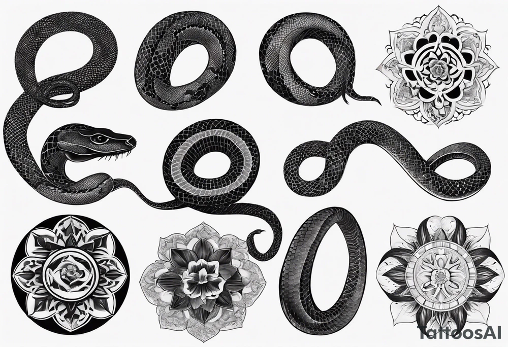 Black snake with mandala pattern as snakeskin tattoo idea