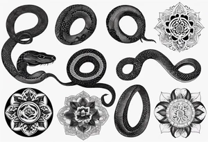 Black snake with mandala pattern as snakeskin tattoo idea