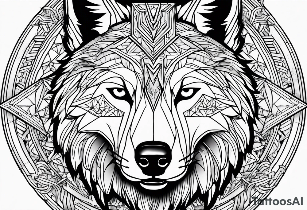 Une tête loup réaliste énervé avec la moitié de sa tête droite en squelette tattoo idea