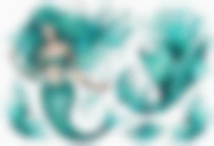 a turquoise mermaid swimming in the sea surrounded by crashing waves tattoo idea
