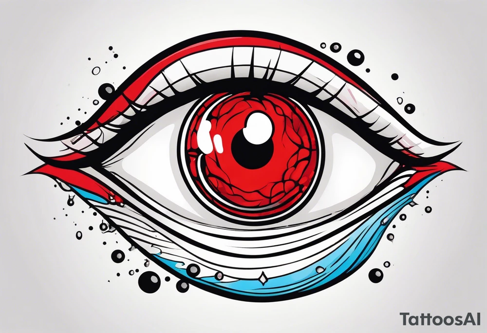 Bleeding tear draining to down from  one red symmetrical 
 eye tattoo design model tattoo idea