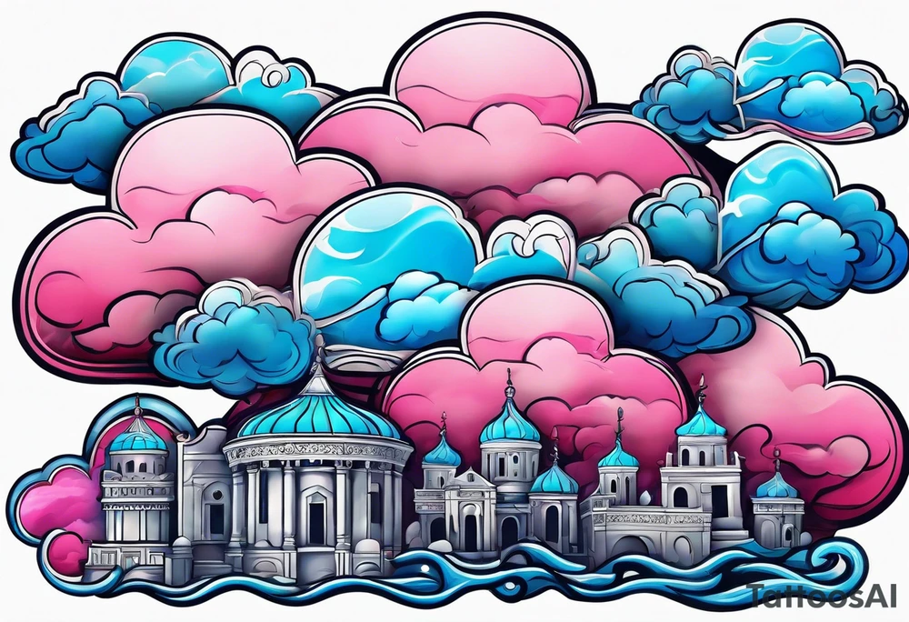Blue and Pink Clouds tattoo idea