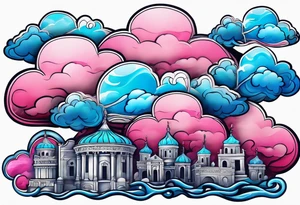 Blue and Pink Clouds tattoo idea