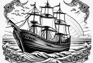 beach and boat tattoo idea