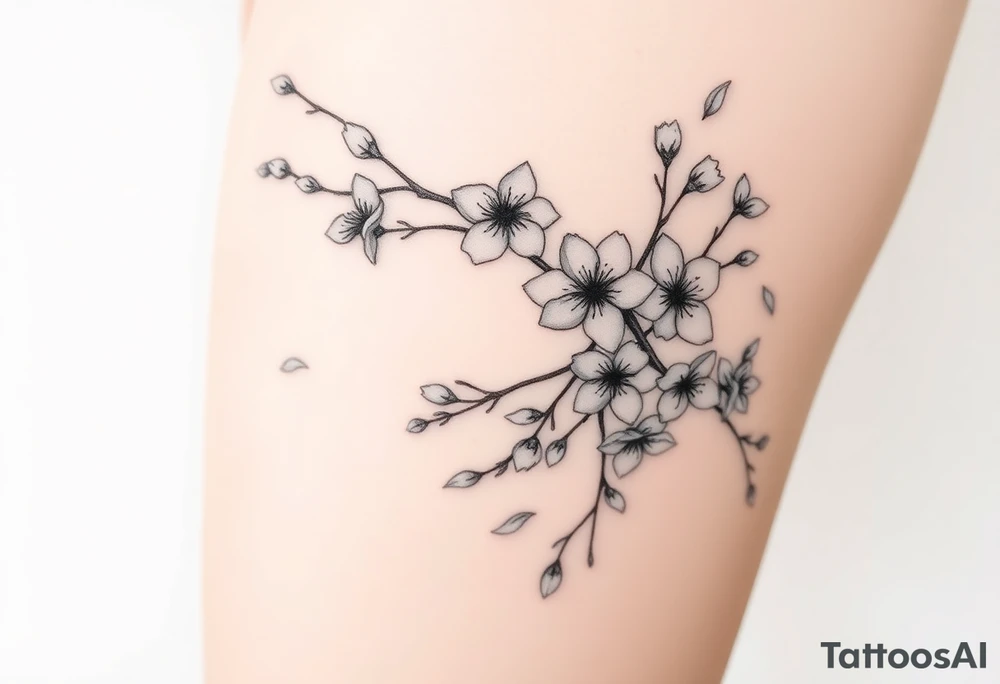 delicate cherry blossoms swirling in spring breeze with petals tattoo idea