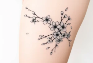 delicate cherry blossoms swirling in spring breeze with petals tattoo idea