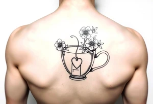 Cup of tea simple vintage small flowers love heart with a tea bag hanging out of the cup tattoo idea