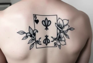 6 of hearts card with fleur de lis as the hearts and magnolias in the background tattoo idea