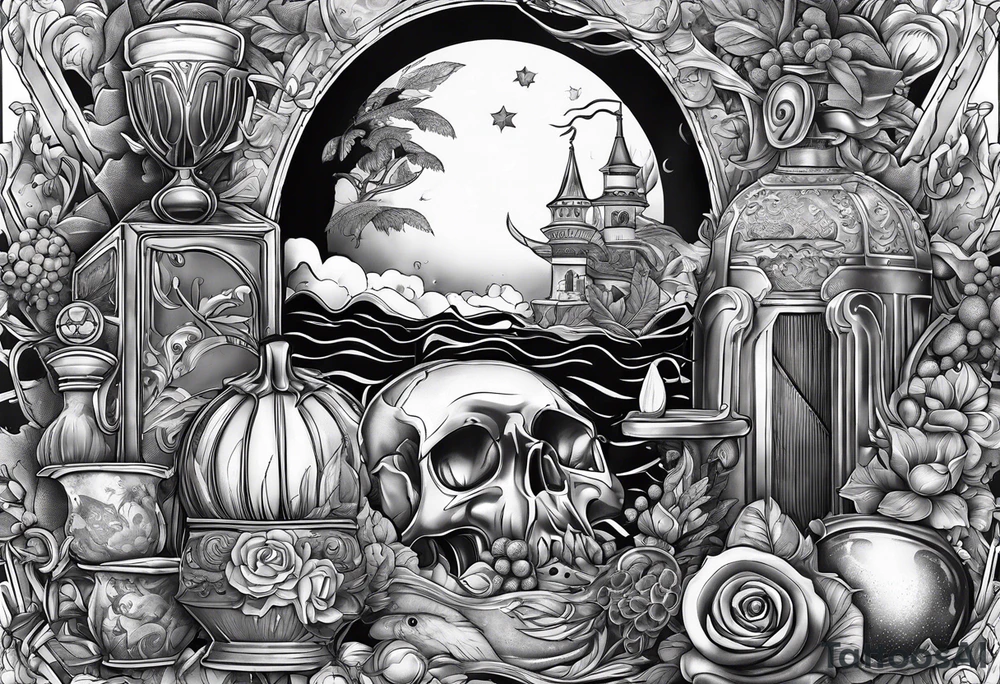 999 with different things around it from juice wrlds albums tattoo idea
