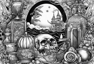 999 with different things around it from juice wrlds albums tattoo idea