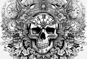 skull, lion, clock, flower, trident, anchor, tattoo idea