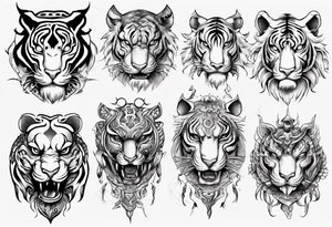 Ancient mythical tiger-like creature on a sleeve tattoo idea