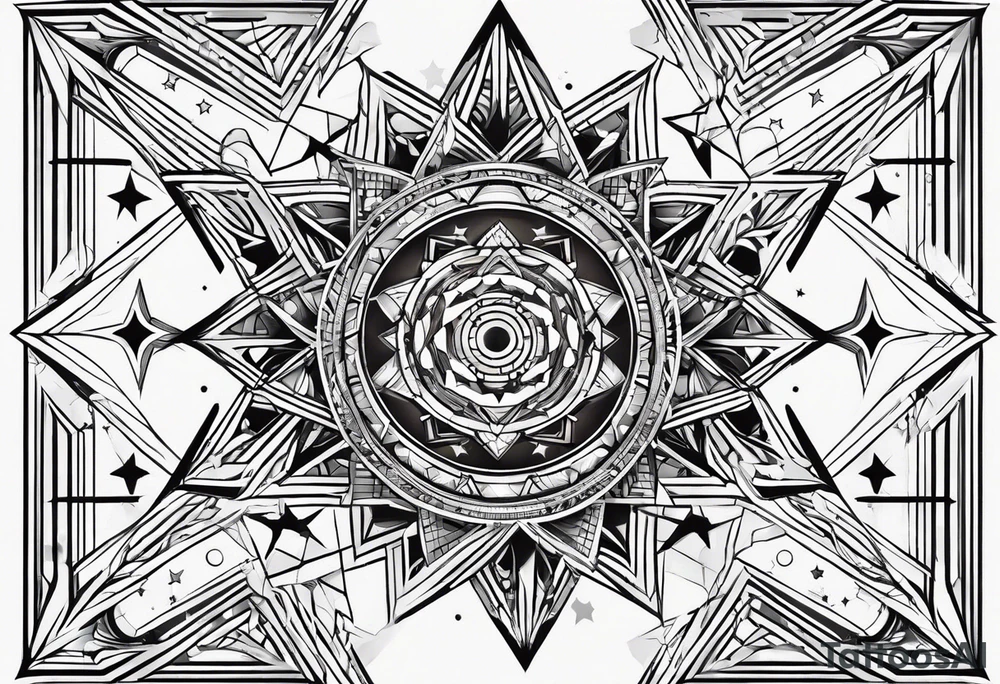 Geometry with graphics, theme of stars tattoo idea