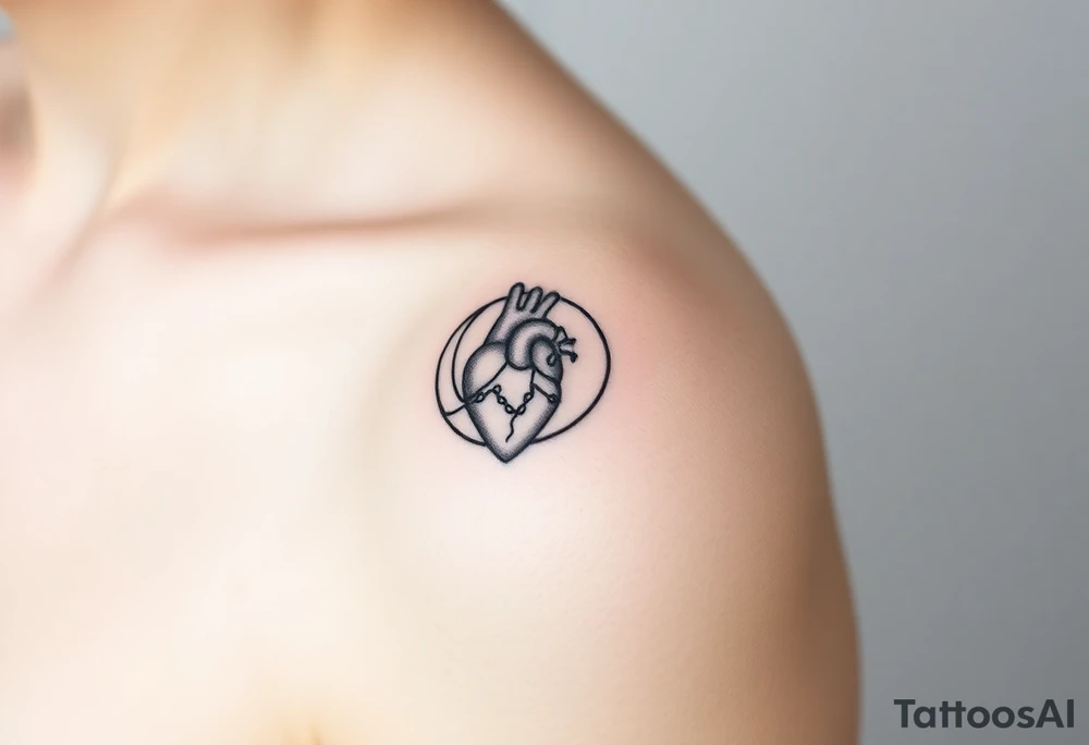 human heart chained within circle sun and moon tattoo idea