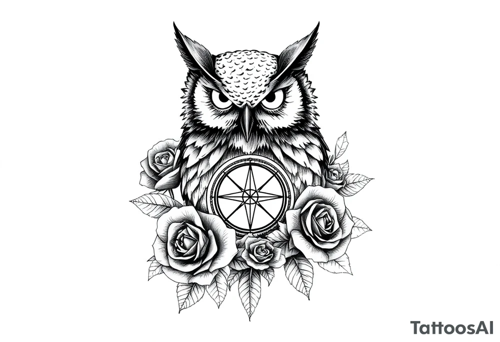 an owl,compass,roses, tattoo idea