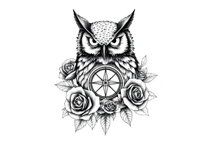 an owl,compass,roses, tattoo idea