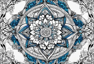 Linear bionic metatron , with abstract floral patern in blue linear design tattoo idea