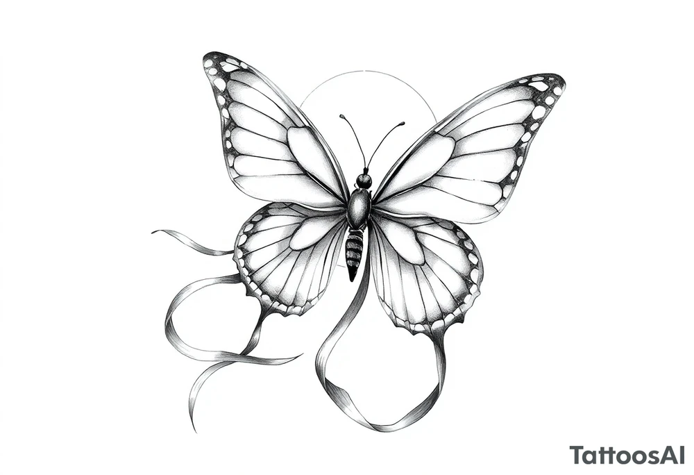 ethereal butterfly with flowing silk ribbons in moonlight tattoo idea