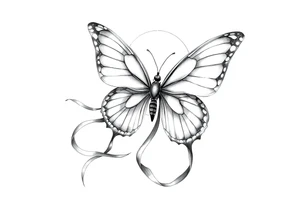 ethereal butterfly with flowing silk ribbons in moonlight tattoo idea