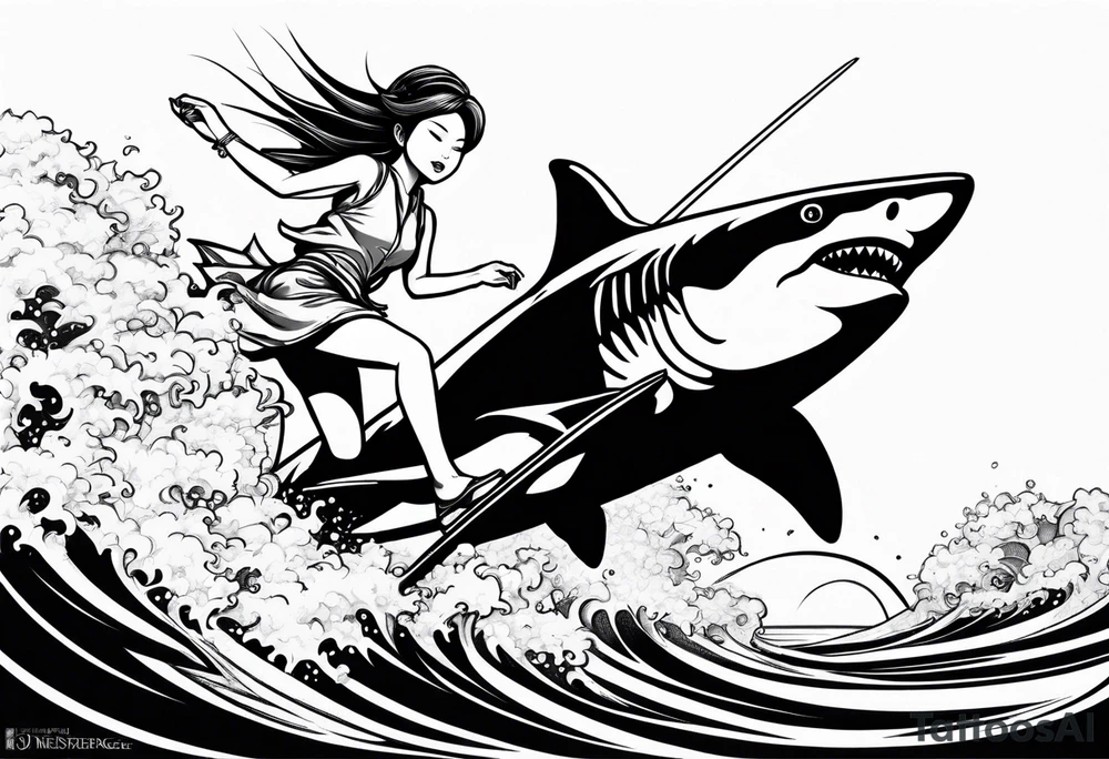 naked japanese girl riding shark tattoo idea