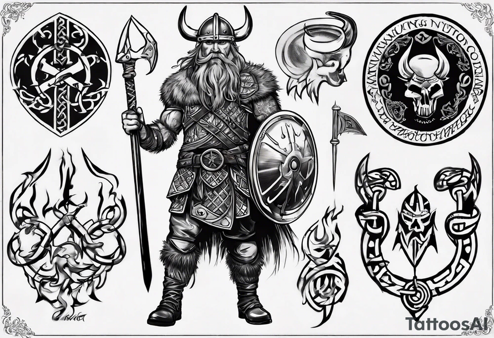 I want a tattoo of a viking with the name “Viking Customs” incorporated in the design tattoo idea