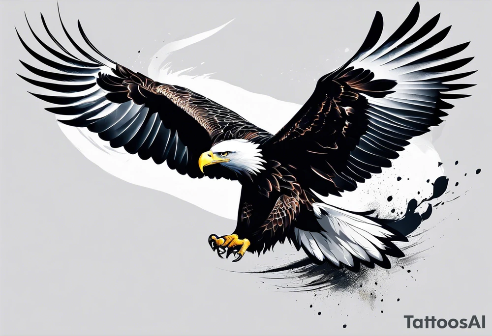 Flying realistic black and white eagle tattoo idea