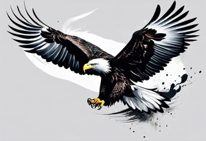 Flying realistic black and white eagle tattoo idea