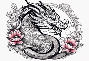 Dragon en Arabic avec un cerisier en fleur tattoo idea