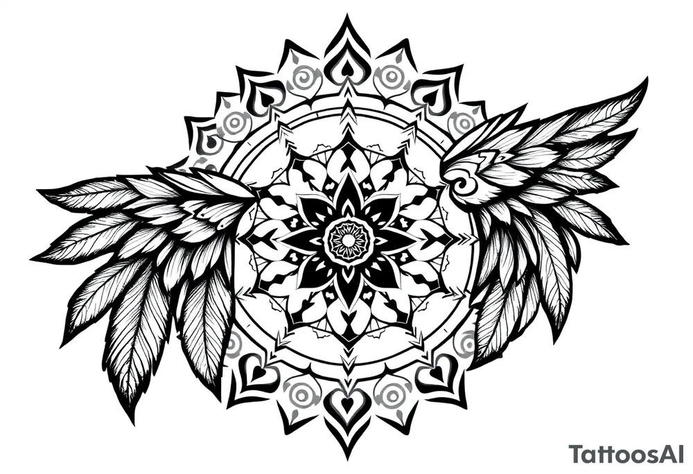 spiritual feathers indian mandala shaman rune tattoo idea
