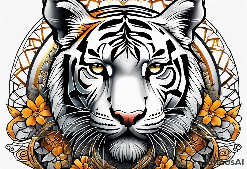 Tiger with sacred geometry and shapes tattoo idea