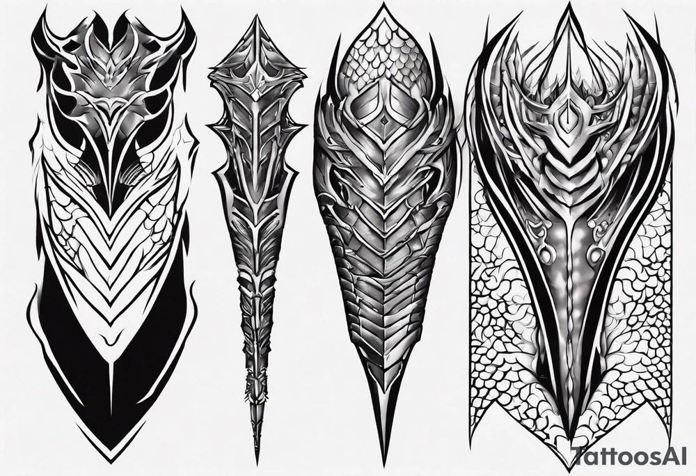 Dragonscale Leg armor symmetrical tattoo idea