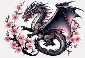 A dragon with wings covered in cherry blossoms tattoo idea