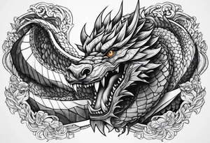 dragão enrolado em uma corrente com montanhas de fundo tattoo idea