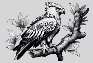 Harpy eagle perched on a branch forearm tattoo tattoo idea