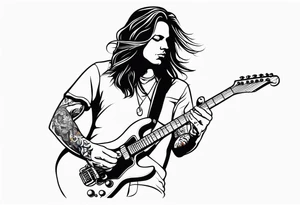 long hair rock star playing electric guitar tattoo idea