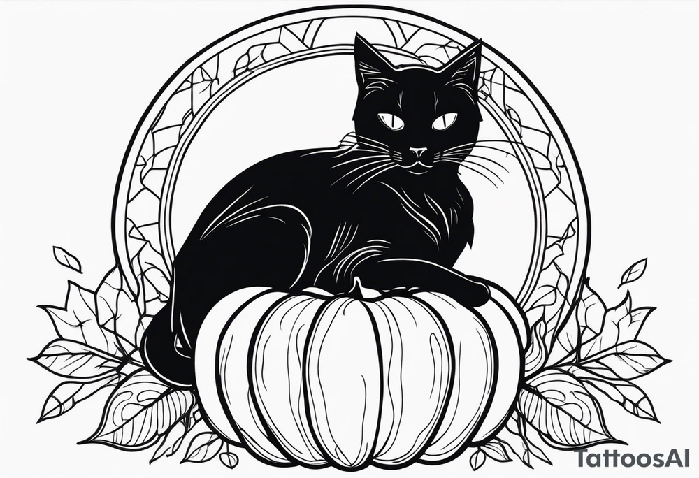 Black cat with a pumpkin tattoo idea