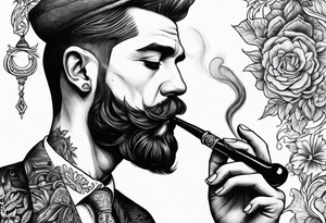 Neotraditional man smoking a pipe tattoo idea