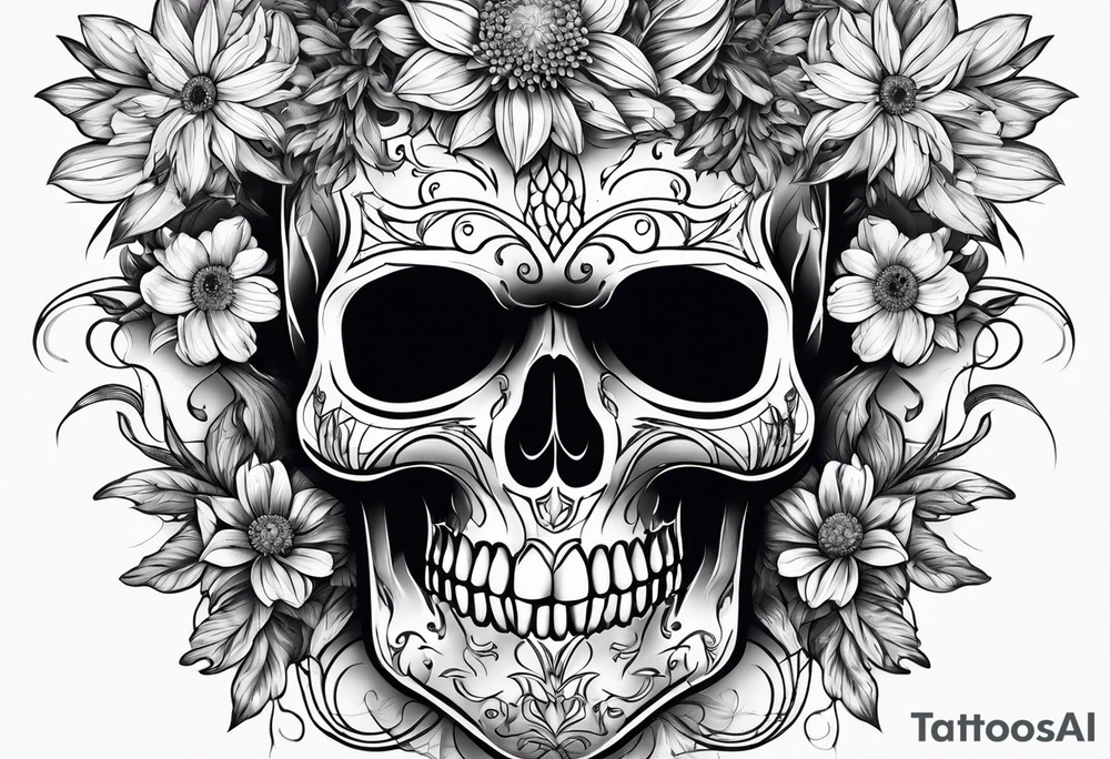 skull and aster tattoo idea