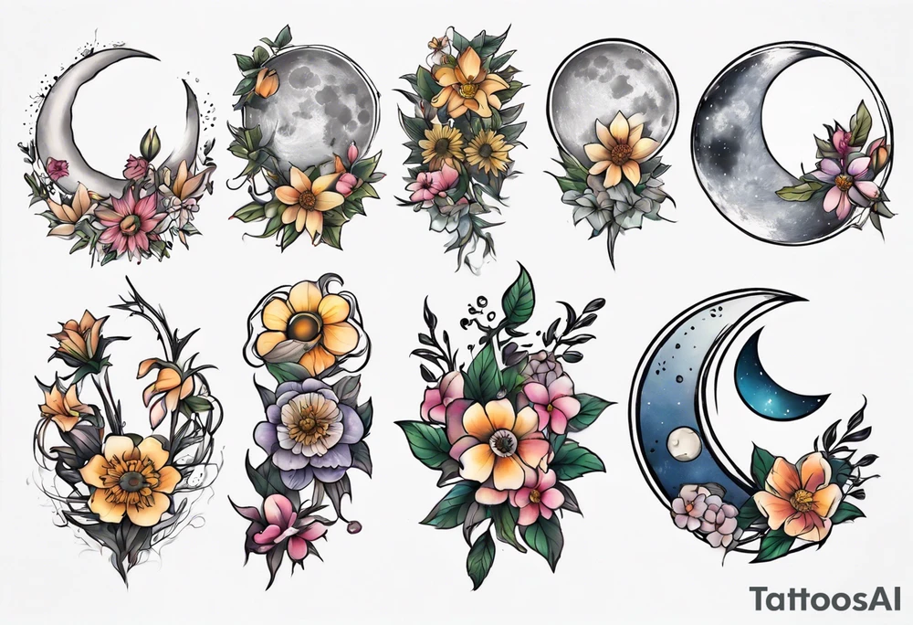 moon with flowers around it tattoo idea