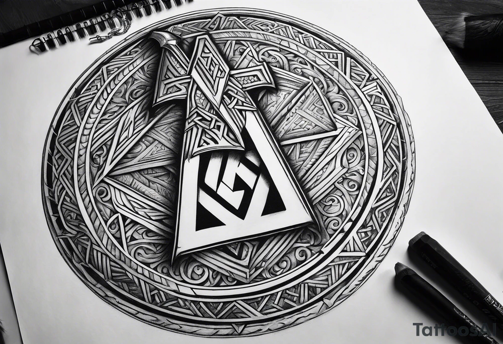 Valhalla sword shield axe Valknut tattoo idea
