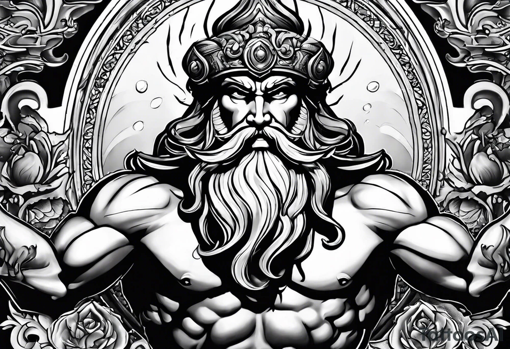 Poseidon hält etwas in beiden Händen tattoo idea