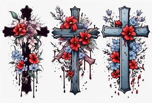 a bleeding cross covered in flowers tattoo idea